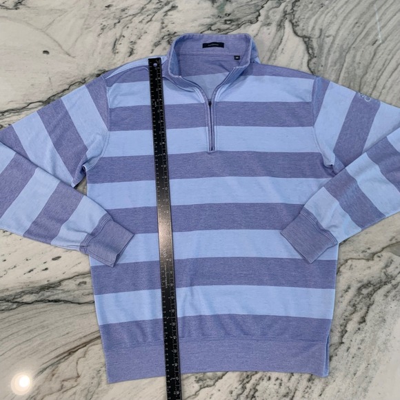 Turtleson Mens Striped 1/4 Zip Pullover 12‎ Oaks Golf Shirt Medium Blue - Picture 7 of 11
